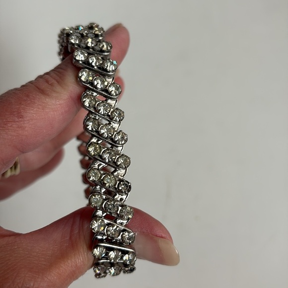Crystal rhinestone expansion stretch bracelet Hollywood Madonna 80s silver - Picture 13 of 13